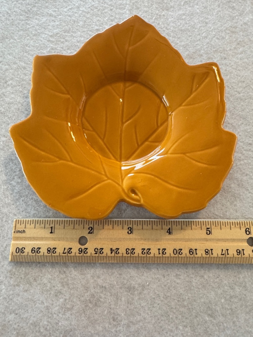 Leaf-Shaped Ceramic Dish in Warm Amber